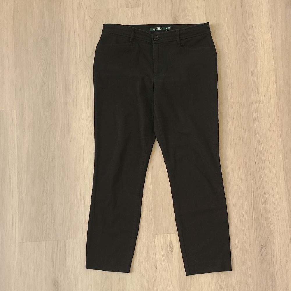 Lauren Ralph Lauren Black Cotton Straight Leg Pants Stretchy 6 Chinos business